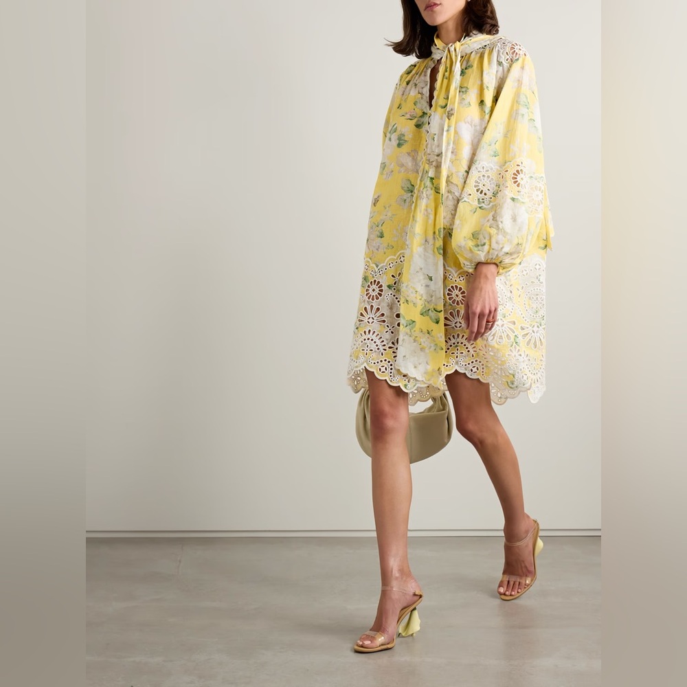 NWOT Zimmermann Acacia Broderie Tie Mini Dress in Yellow Floral 2
